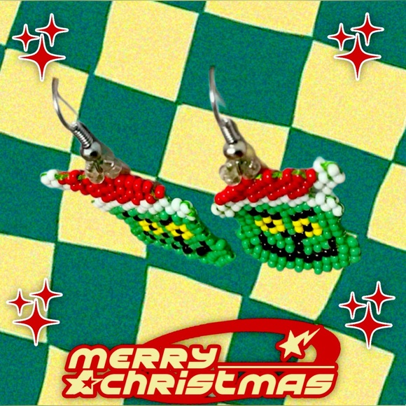 GrandmaMia's Handcrafted Grinchy Earrings - Picture 3 of 3